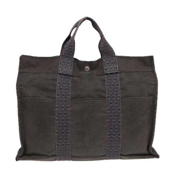 HERMES Her Line MM Hand Bag Nylon Gray Silver Auth - Picture 2 of 15